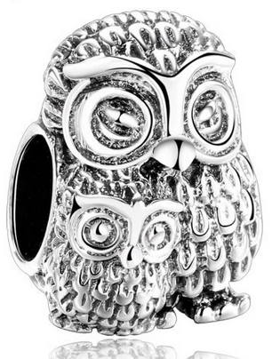 925 Sterling Silver Owl Family Hearts Charm