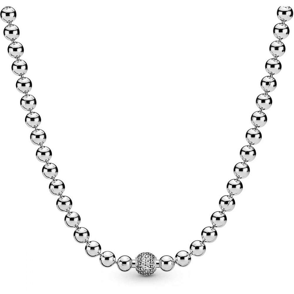 925 Sterling Silver Beads And Pavé Necklace