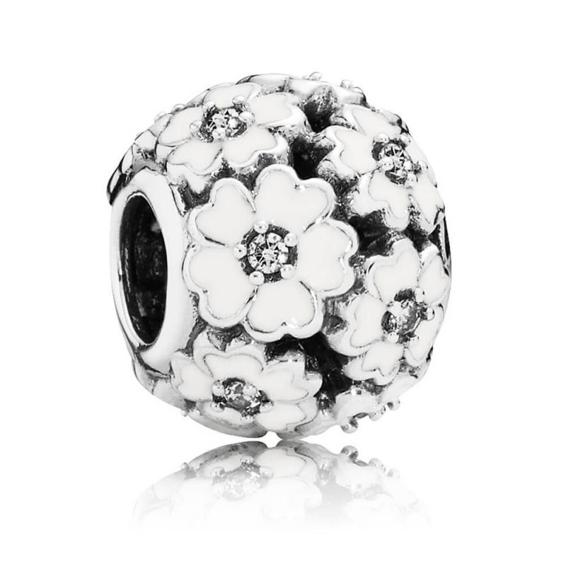 925 Sterling Silver White Enamel Primrose Charm