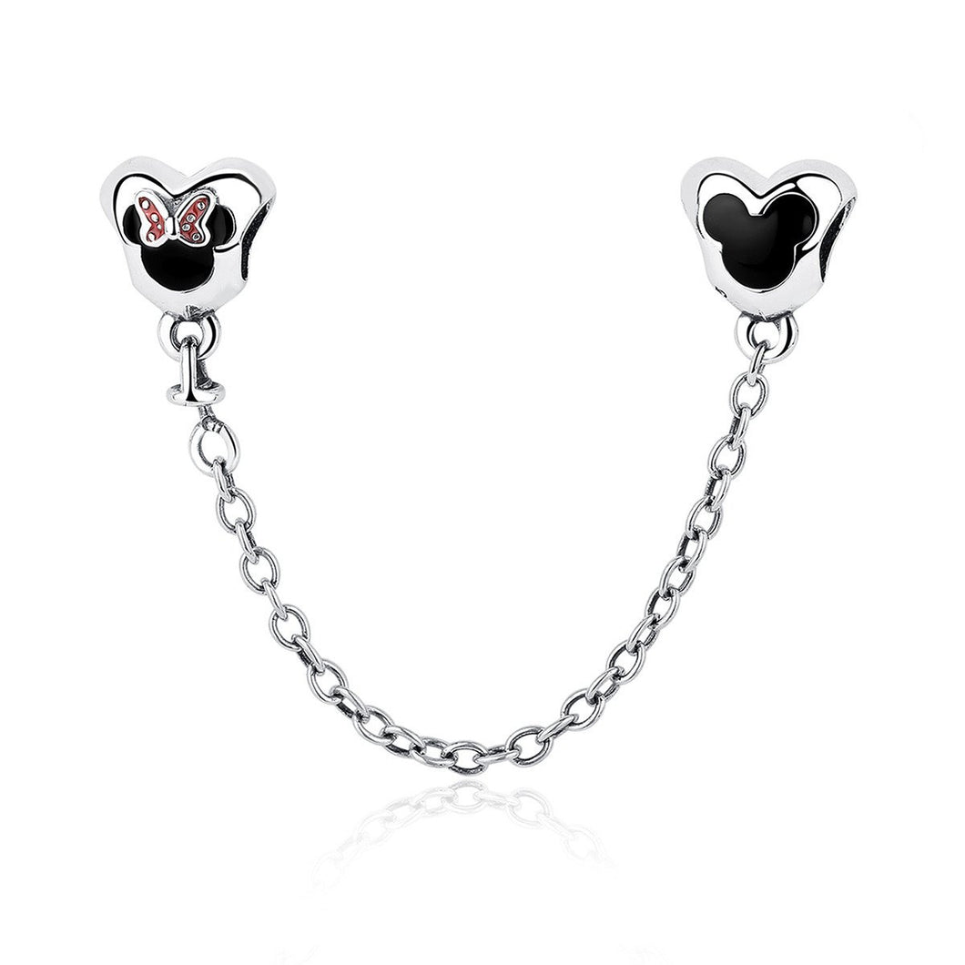 925 Sterling Silver Mickey and Minnie Mouse SCREW ON Safety Chain
