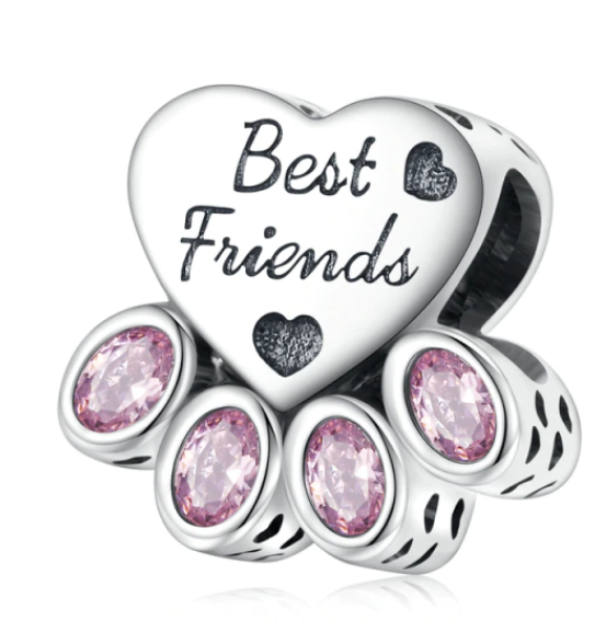 925 Sterling Silver Pink Paw Best Friends Bead Charm