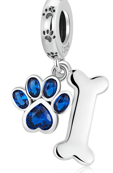 925 Sterling Silver Dog Paw & Bone Charm