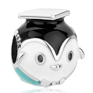 925 Sterling Silver Enamel Graduation Penguin Charm