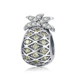 925 Sterling Silver Yellow CZ Pineapple Bead Charm