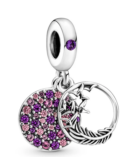 925 Sterling Silver Leaf Pink Zircon Charm