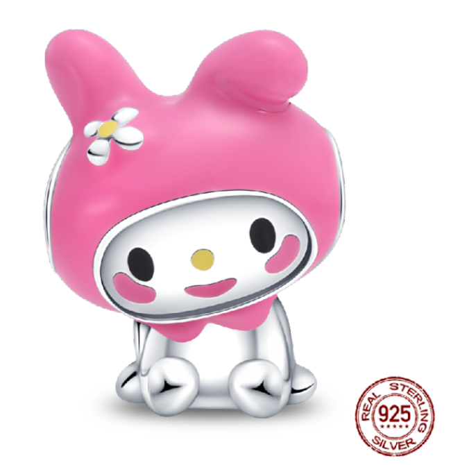 925 Sterling Silver Pink Bunny Charm