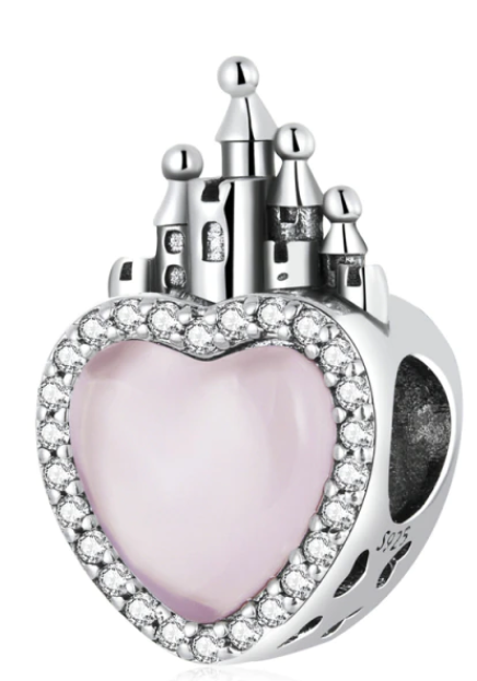 925 Sterling Silver Pink Castle Heart Charm