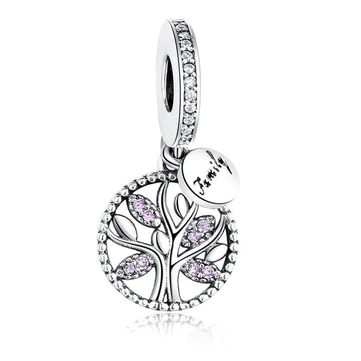 925 Sterling Silver Family Tree Purple CZ Charm