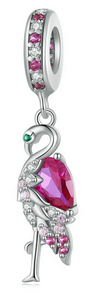 925 Sterling Silver CZ Flamingo Dangle Charm