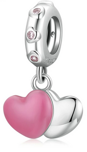 925 Sterling Silver Pink & Silver Double Love Charm