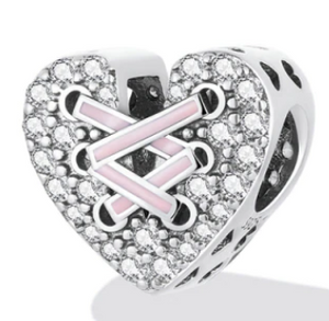 925 Sterling Silver Pink Ribbon Heart Charm