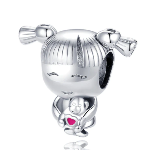 925 Sterling Silver Sweet Little Ponytails Girl Charm