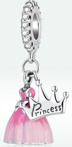 925 Sterling Silver Enamel Princess Dangle Charm