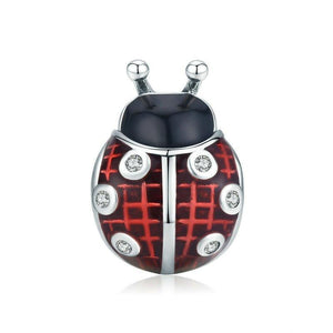 925 Sterling Silver Red and Black Enamel Ladybird Bead Charm