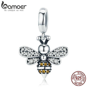 925 Sterling Silver Crystal Bee Luminous CZ Crystal Charm