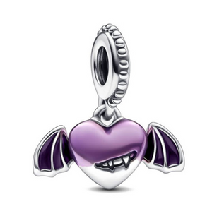 925 Sterling Silver Purple Cute Heart Bat Charm