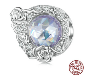 925 Sterling Silver Purple Stone Rose Vine Charm