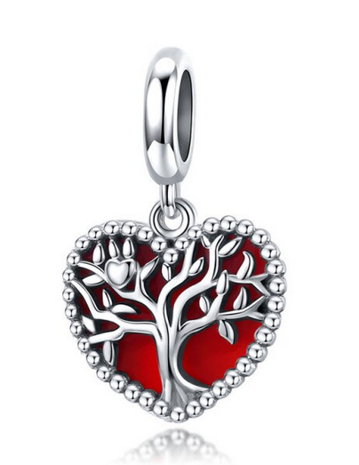925 Sterling Silver Family Red Tree Charm