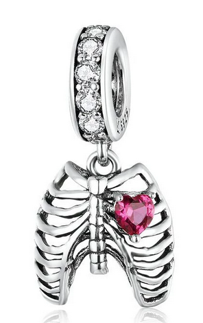 925 Sterling Silver Ribs Heart Charm