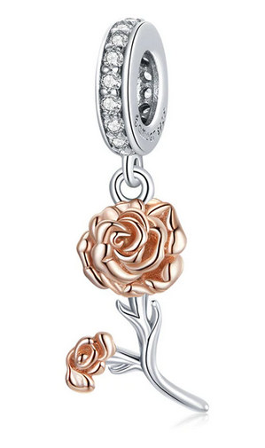 925 Sterling Silver Two Tone Rose Charm