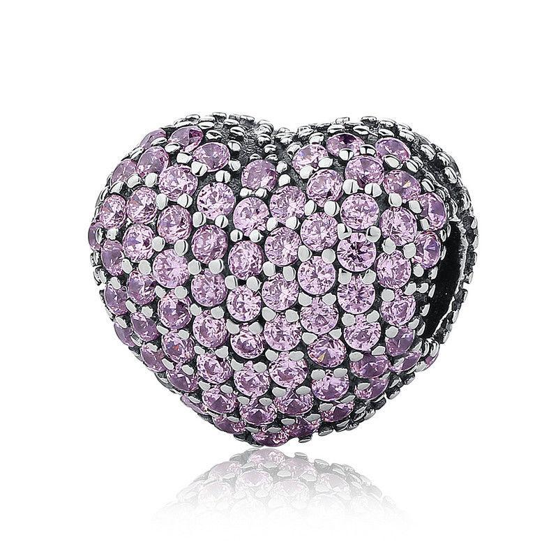 925 Sterling Silver Heart with Dazzling Pink Charm