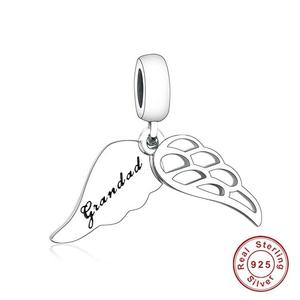 925 Sterling Silver Granddad Engraved Angel Wings Dangle Charm