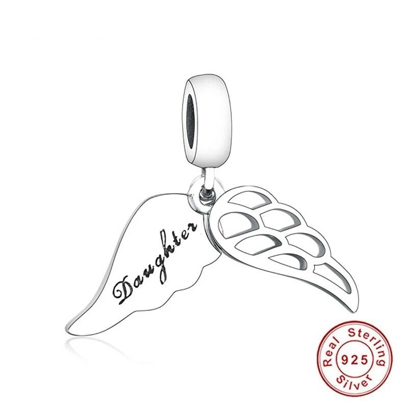 925 Sterling Silver Daughter Engraved Angel Wings Dangle Charm