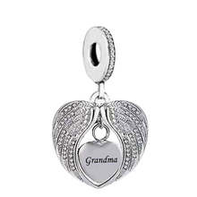Load image into Gallery viewer, 925 Sterling Silver Grandma CZ Angel Wings Heart Dangle Charm
