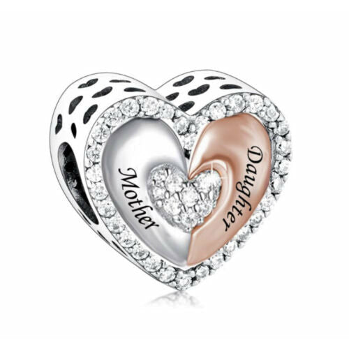 Two Tone Mother and Daughter Heart Bead Charm