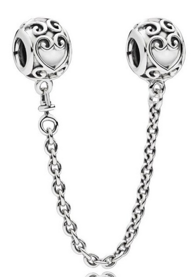 925 Sterling Silver Vintage Heart Screw On Safety Chain