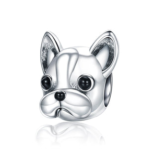 925 Sterling Silver French Bulldog Face Bead Charm