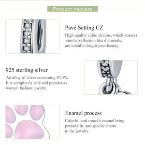 Fashion New 925 Sterling Silver Animal Dog Footprint & Dog Bone Pendant Charm fit Women Bracelet DIY Jewelry SCC452