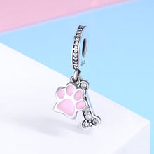 Load image into Gallery viewer, Fashion New 925 Sterling Silver Animal Dog Footprint &amp; Dog Bone Pendant Charm fit Women Bracelet DIY Jewelry SCC452
