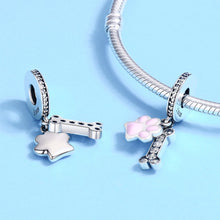 Load image into Gallery viewer, Fashion New 925 Sterling Silver Animal Dog Footprint &amp; Dog Bone Pendant Charm fit Women Bracelet DIY Jewelry SCC452
