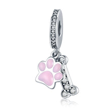 Load image into Gallery viewer, Fashion New 925 Sterling Silver Animal Dog Footprint &amp; Dog Bone Pendant Charm fit Women Bracelet DIY Jewelry SCC452
