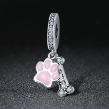 Load image into Gallery viewer, Fashion New 925 Sterling Silver Animal Dog Footprint &amp; Dog Bone Pendant Charm fit Women Bracelet DIY Jewelry SCC452
