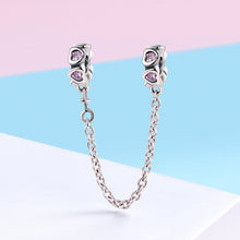 Load image into Gallery viewer, 100% 925 Sterling Silver Sweet Inspiration Pink Heart Safety Chain Stopper Charm fit Charm Bracelet DIY Jewelry SCC562
