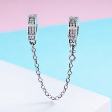 Load image into Gallery viewer, 925 Sterling Silver Classic Geometric Shape Clear CZ Safety Chain Stopper Charm fit Bracelet Bangles Jewelry SCC605
