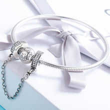 Load image into Gallery viewer, 925 Sterling Silver Classic Geometric Shape Clear CZ Safety Chain Stopper Charm fit Bracelet Bangles Jewelry SCC605
