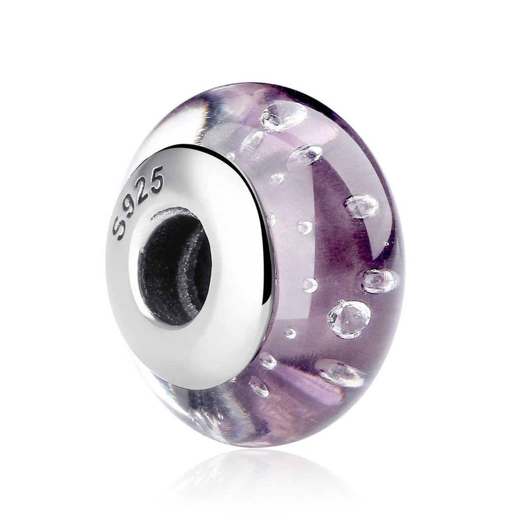 925 Sterling Silver Purple Murano Glass Bead Charm