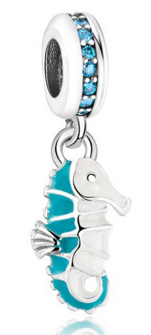 925 Sterling Silver Green Sea Horse Charm