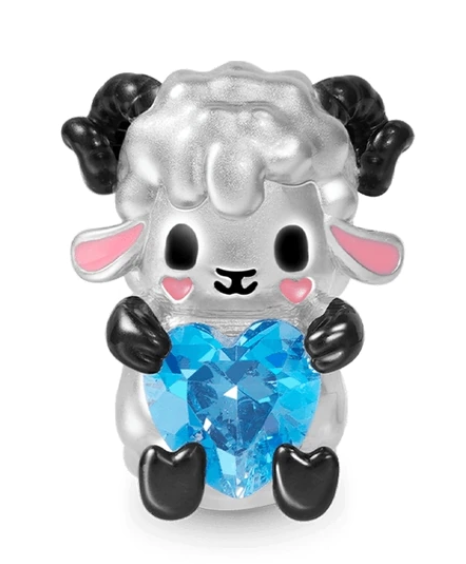 925 Sterling Silver Sheep with Heart Bead Charm