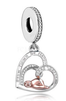 925 Sterling Silver Cute Sloth Heart Slow Down Charm