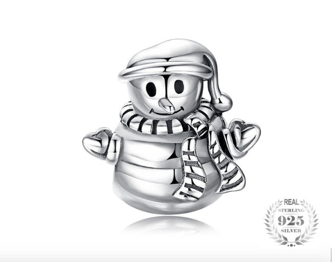 925 Sterling Silver Plain Snowman Christmas Bead Charm