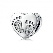 Load image into Gallery viewer, 925 Sterling Silver CZ Baby Footprints Heart Charm
