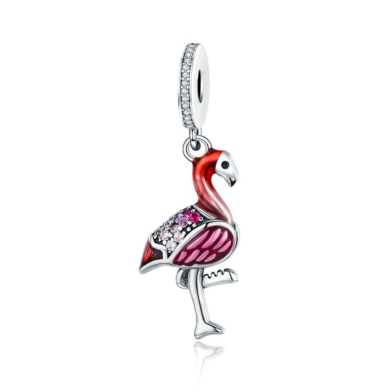 925 Sterling Silver Flamingo Red and Pink Enamel Charm