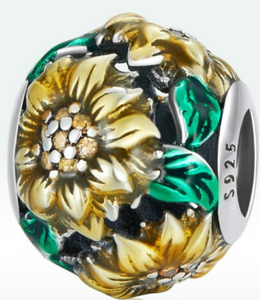 925 Sterling Silver Enamel Sunflower Bead Charm