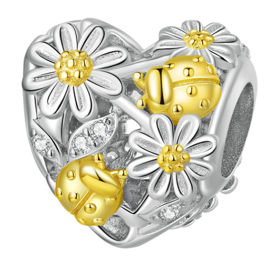 Sunflower & Ladybug Heart Charm