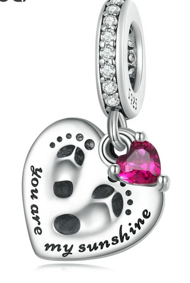925 Sterling Silver Pink CZ You're My Sunshine Dangle Charm