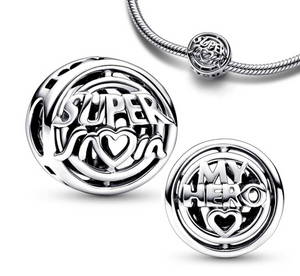 925 Sterling Silver Super MOM "My Hero"Charm